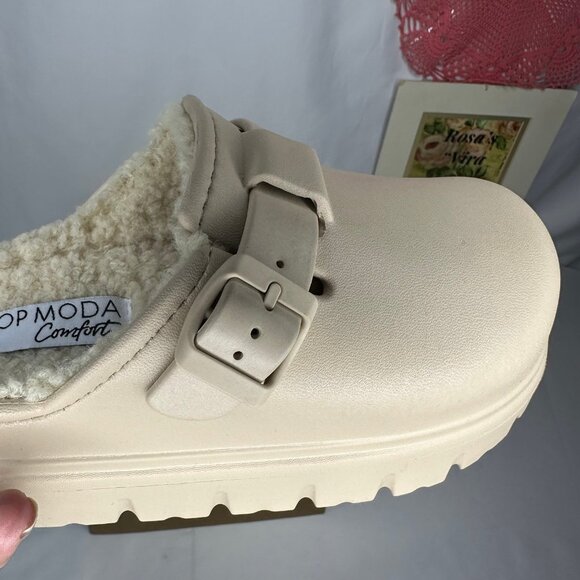 New In Box Cairo Bone Eva Chunky Platform Clogs with Fur Size 5 - Picture 7 of 10